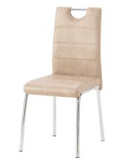 Stuhl in Beige Kigora 05, Mikrofaserbezug, Metallfüße verchromt, stabil und zuverlässig, Maße: 97 x 41,5 x 54 cm, hochwertig und pflegeleicht, für Esszimmer