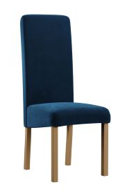 Hoher Stuhl Born 11, Buchenholz Vollholz massiv, Farbe: Eiche / Blaue Polsterung - Abmessungen: 99 x 46 x 59 cm (H x B x T)