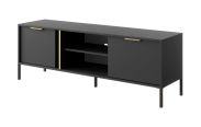 TV-Möbel / TV-Schrank mit zwei Türen Raoued 07, 1 Holzeinlegeboden, Anthrazit, Maße: 53 x 153 x 40 cm, Füße: Metall, vier Fächer