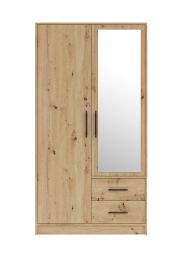 Schmaler Kleiderschrank mit Spiegel Hannut 23, Farbe: Eiche Artisan - Abmessungen: 190 x 100 x 56 cm (H x B x T)