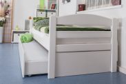 Einzelbett / Funktionsbett "Easy Premium Line" K1/h/s inkl. 2. Liegeplatz und 2 Abdeckblenden, 90 x 200 cm Buche Vollholz massiv weiß lackiert