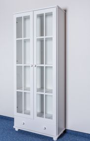 Vitrine Kiefer massiv Vollholz weiß Junco 34 - Abmessungen: 195 x 80 x 35 cm (H x B x T)