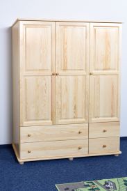 Kleiderschrank Kiefer Vollholz massiv natur Junco 03 - Abmessungen: 195 x 154 x 60 cm (H x B x T)