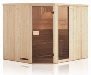 Elementsauna Tirari 68 mm mit 1 Sichtfenster und Dachkranz - Außenmaße (B x T x H): 175 x 144 x 199 cm