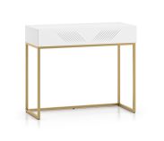 Eleganter Schminktisch mit einer Schublade Taos 22, mit Push-to-open Funktion, Farbe: Weiß matt, Maße: 78 x 92 x 40 cm, Beine: Gold, Soft-Close System