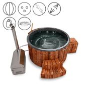 Hot Tub 01 aus Thermoholz mit UV-Lampe, LED-Beleuchtung, Thermodeckel, Kombimassagedüsen, Wärmedämmung, Anthrazit, geeignet für 4-6 Personen