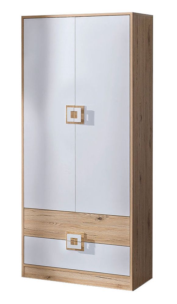 Kinderzimmer - Drehtürenschrank / Kleiderschrank Fabian 01, Farbe: Eiche Hellbraun / Weiß - 190 x 80 x 50 cm (H x B x T)