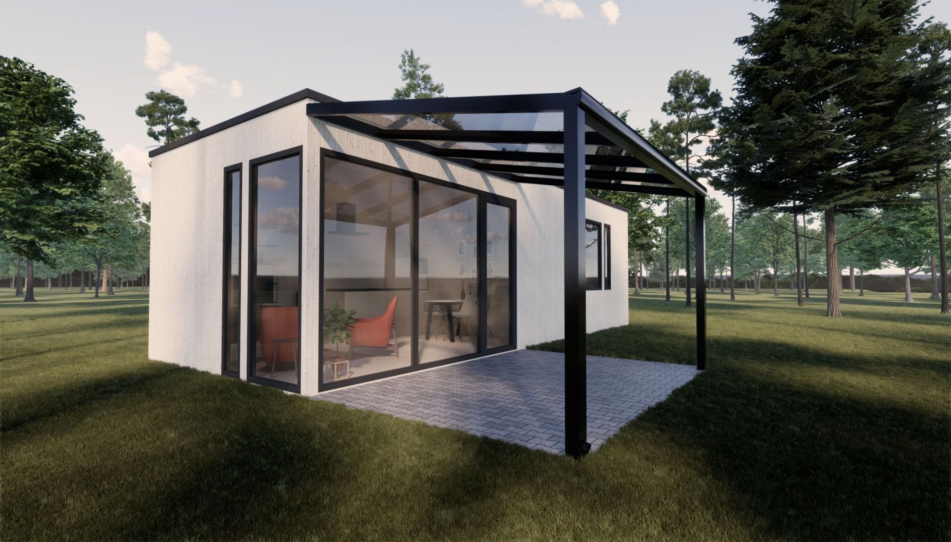 Terrassenüberdachung S 02, Dach: 16 mm Polycarbonat klar, Grundfläche: 8,14 m² - Abmessungen: 200 x 407 cm (B x L)