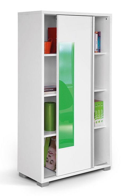 Jugendzimmer - Schiebetürenschrank / Kleiderschrank Gabriel 14, Farbe: Weiß / Grün - 153 x 80 x 38 cm (H x B x T)