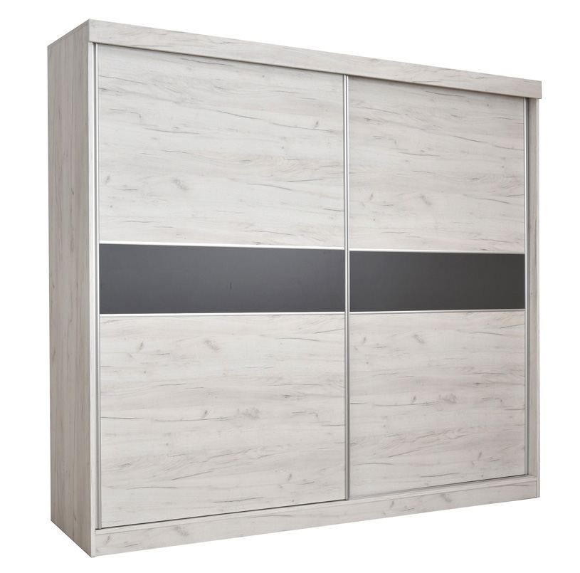 Schiebetürenschrank / Kleiderschrank Bermeo 02, Farbe: Eiche Weiß / Anthrazit - 220 x 240 x 65 cm (H x B x T)