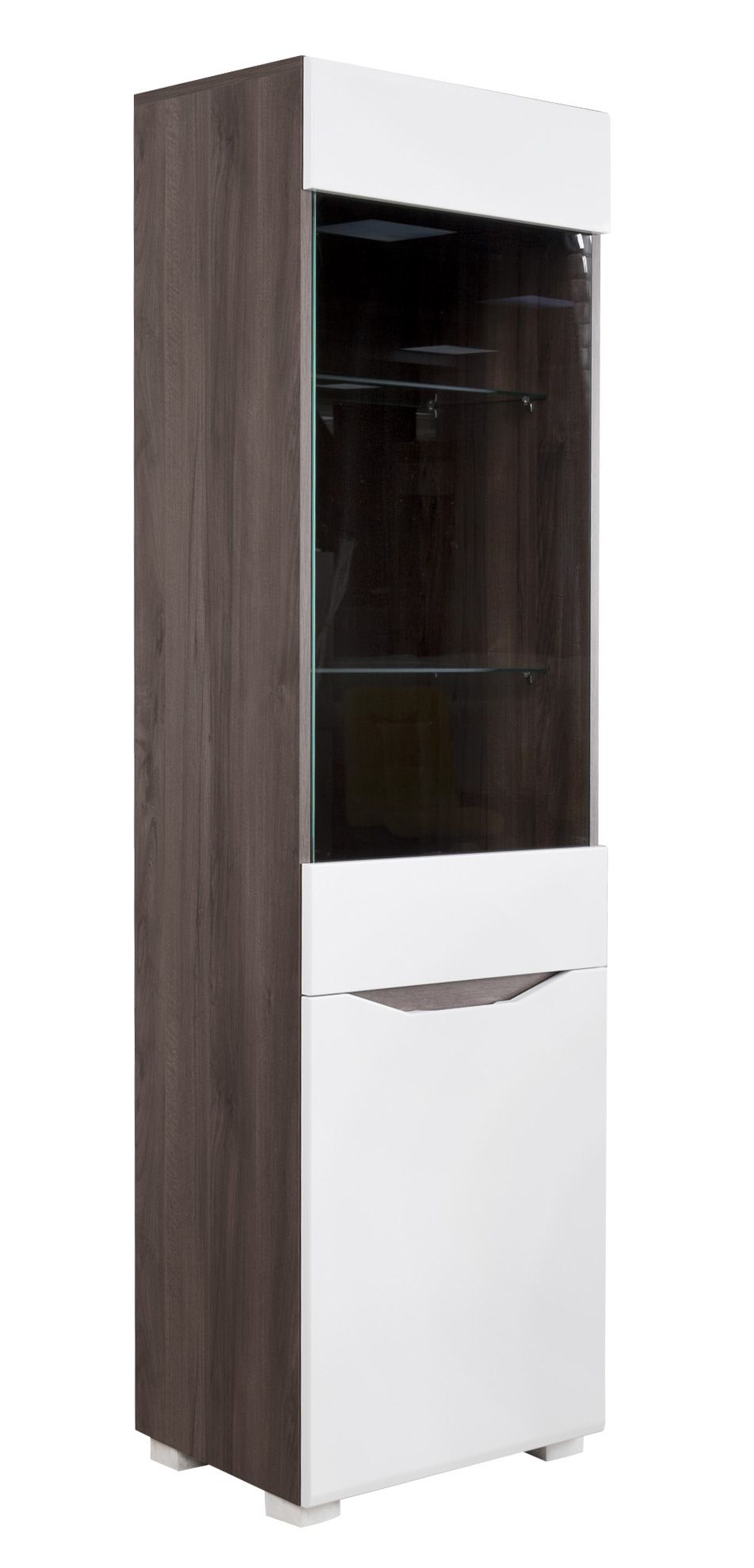 Vitrine Comillas 05, Farbe: Nuss / Weiß - 196 x 55 x 43 cm (H x B x T)