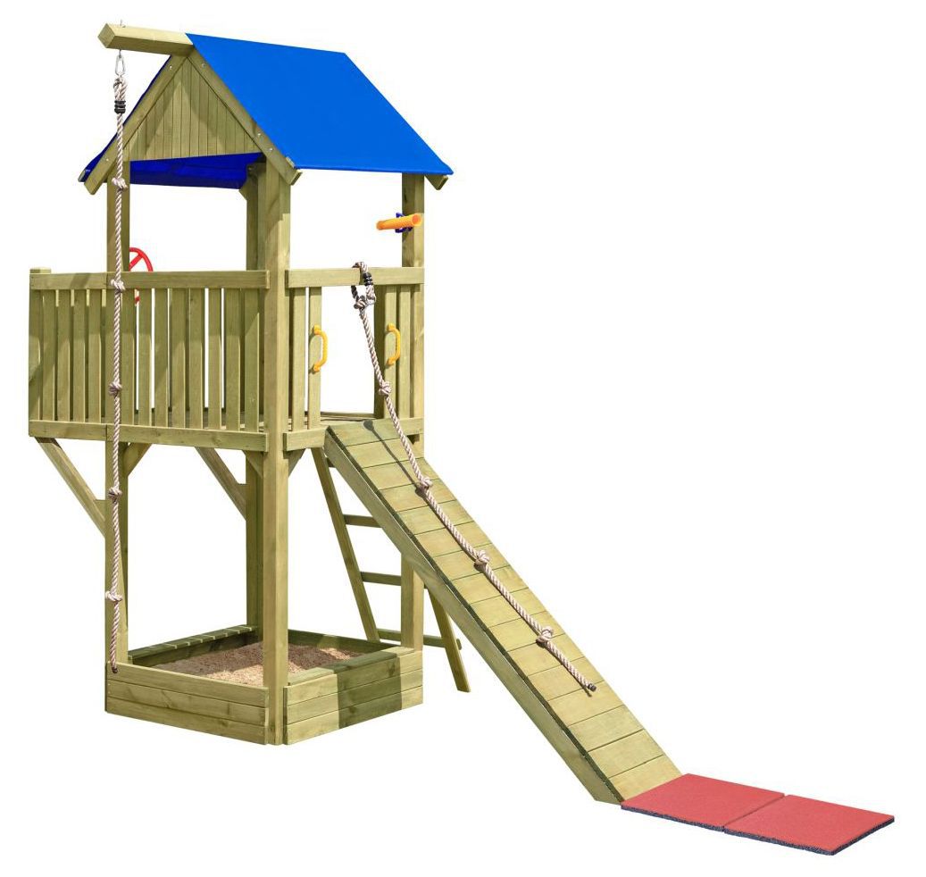 Spielturm K25 inkl. Balkon, Klettersteg und Sandkasten - Abmessungen: 475 x 225 cm (L x B)