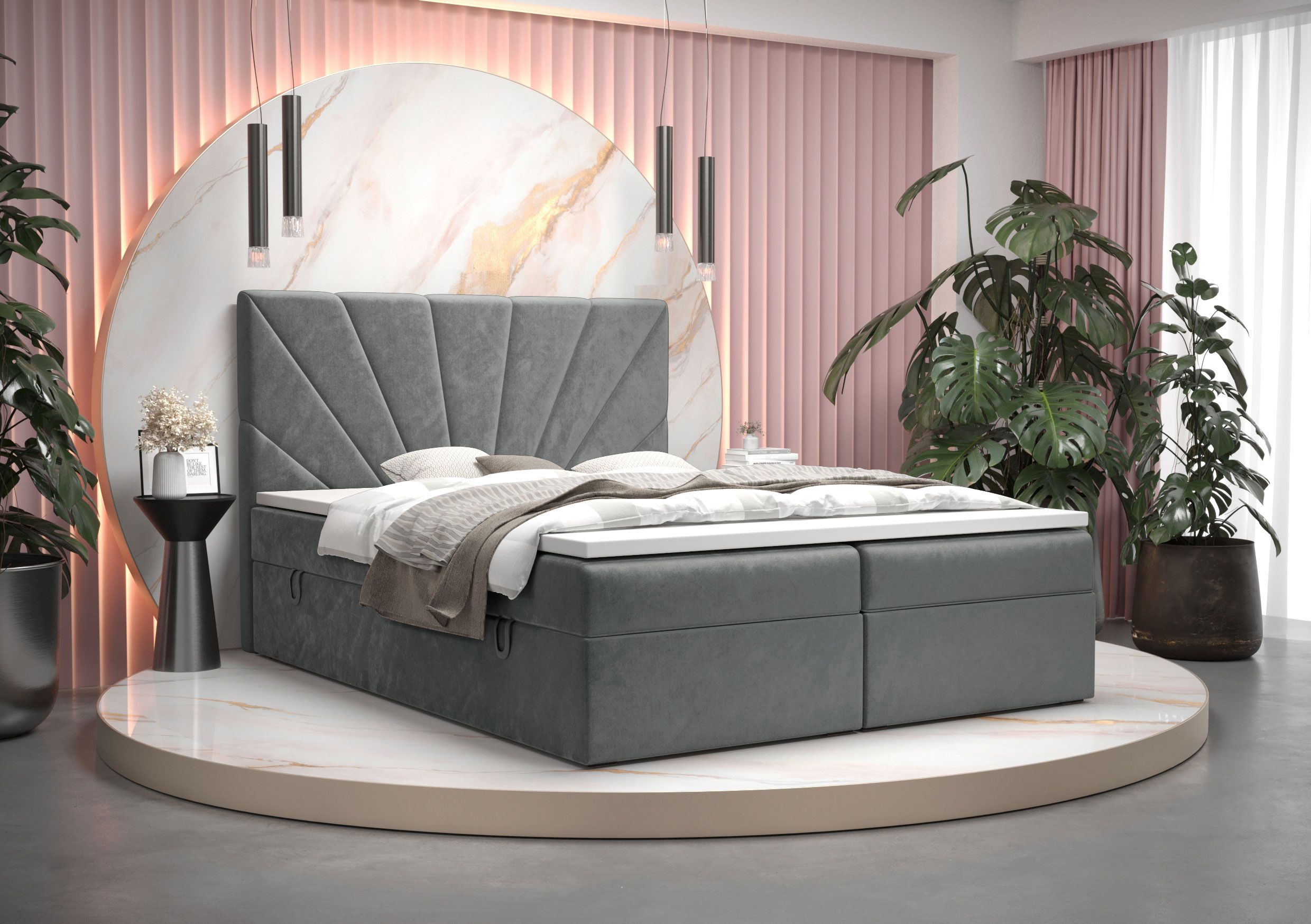 Boxspringbett mit Stauraum Pirin 19, Farbe: Grau - Liegefläche: 140 x 200 cm (B x L)