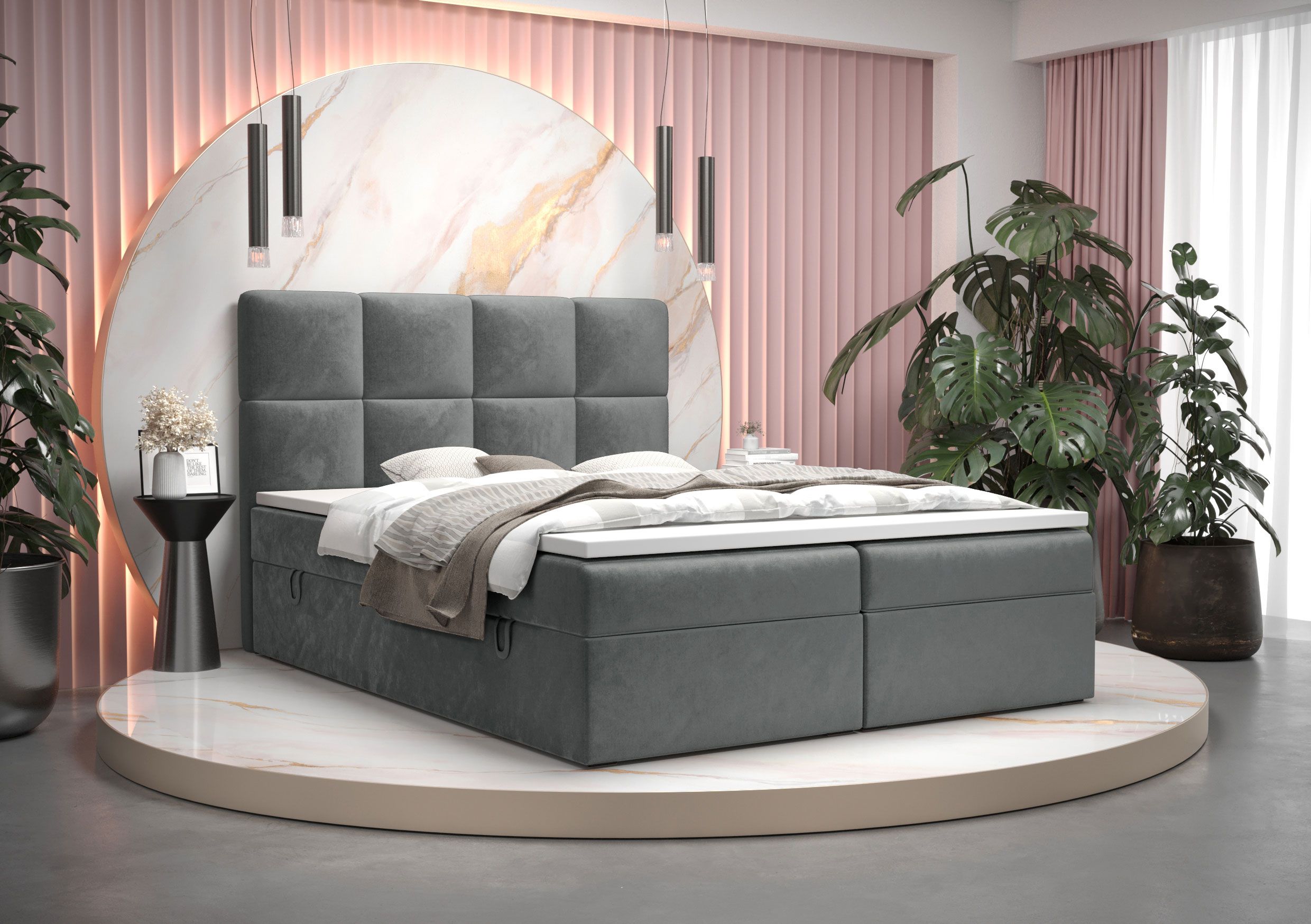 Boxspringbett im modernen Design Pirin 54, Farbe: Grau - Liegefläche: 160 x 200 cm (B x L)