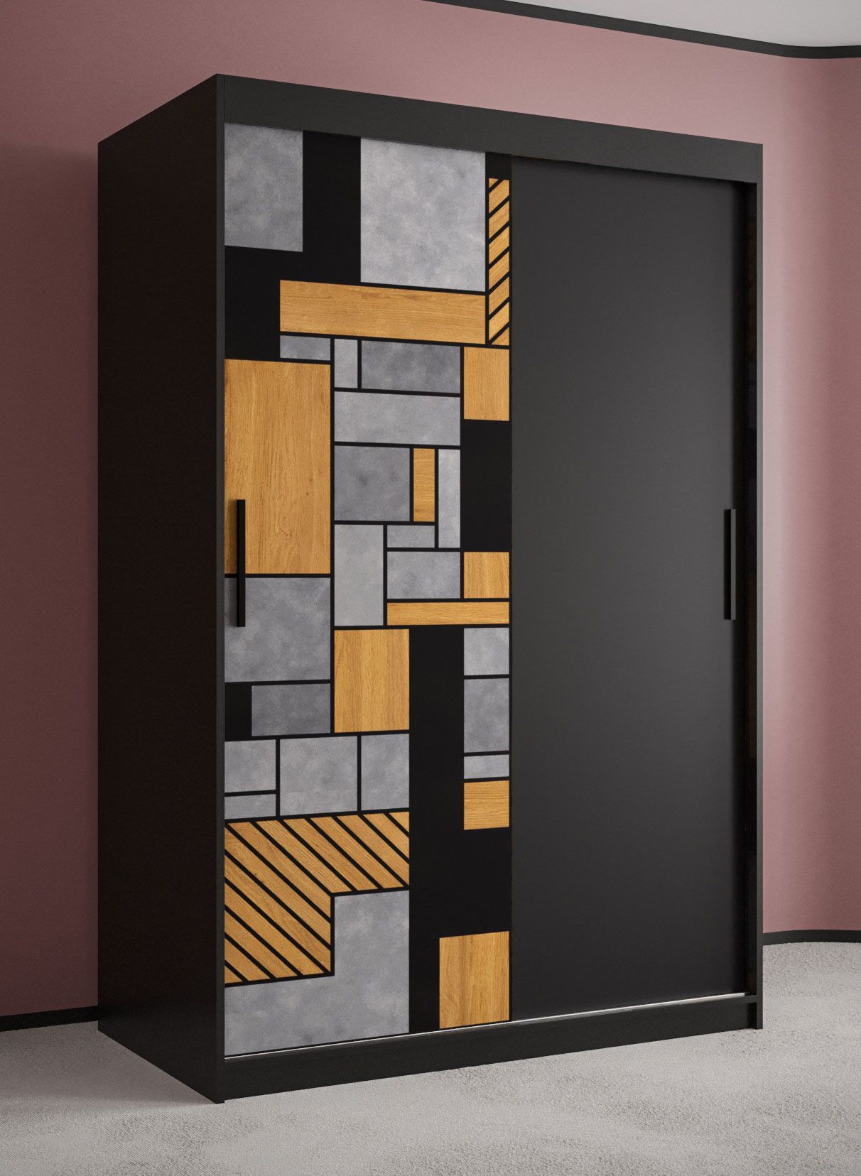 Kleiderschrank mit genügend Stauraum Aletschhorn 02, Farbe: Schwarz matt - Abmessungen: 200 x 120 x 62 cm (H x B x T), mit modernen Design