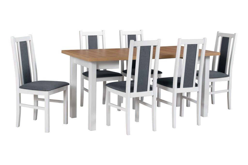 Esszimmer Komplett - Set K, 7 - teilig, ausziehbarer Tisch, 6 stabile Holzsessel, bequeme Polsterung, schöne Maserung, klassisches Design, hochwertig