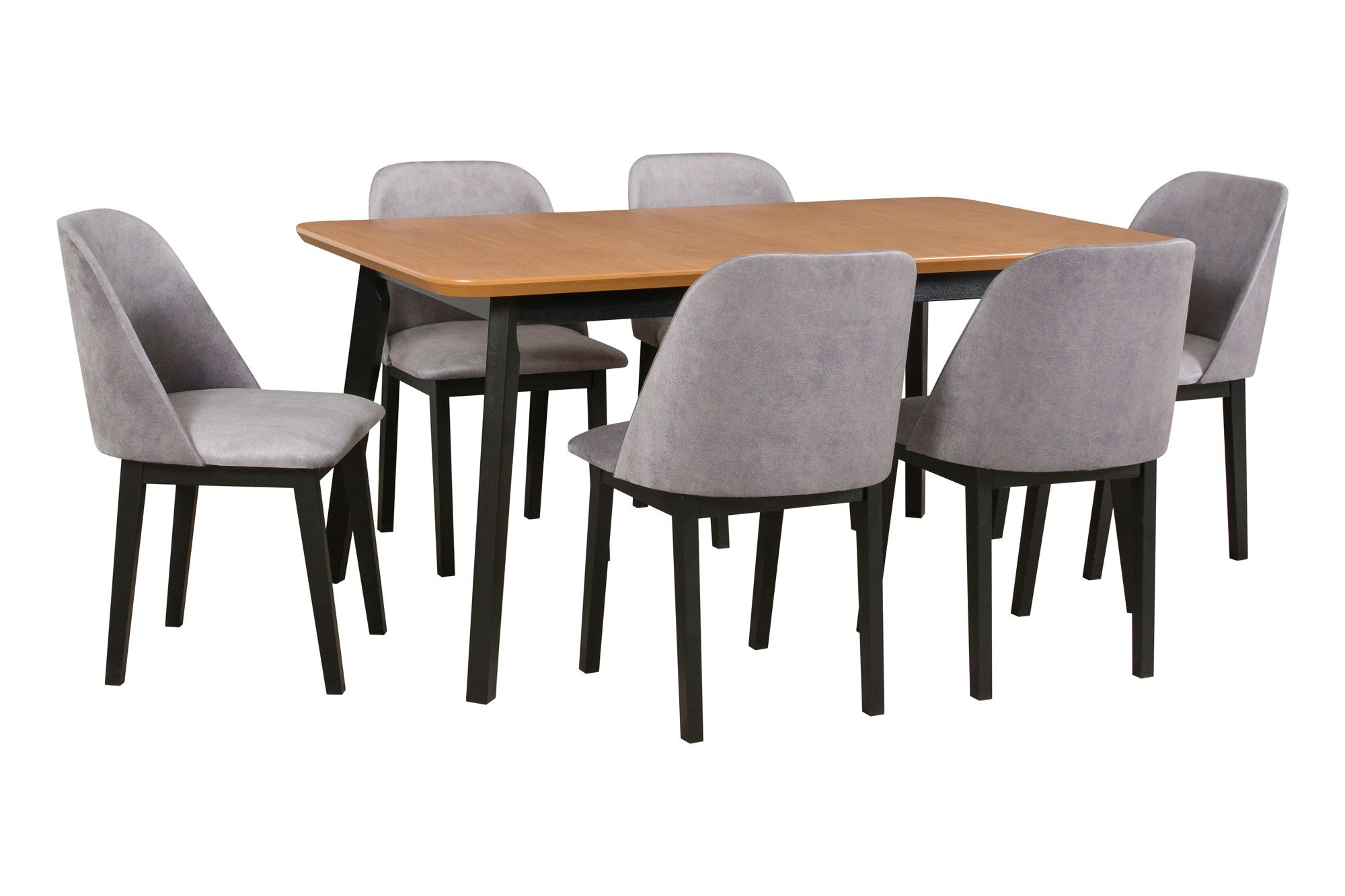 Esszimmer Komplett - Set P, 7 - teilig, modernes und einfaches Design, bequeme Polstersessel, Tischplatte furniert, hochwertige Verarbeitung