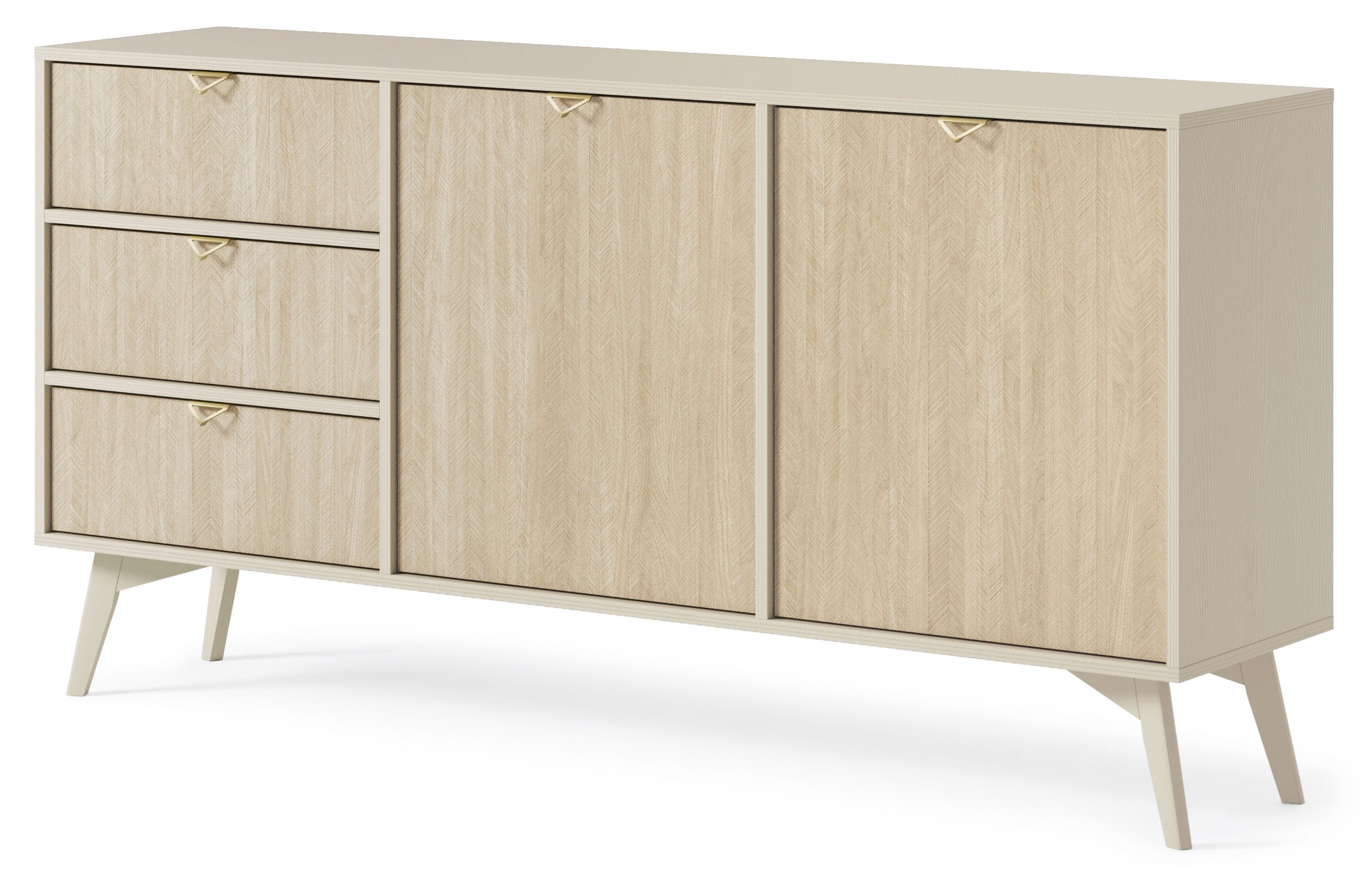 Sideboard mit drei Schubladen Crewe 09, Farbe: Beige / Eiche - Abmessungen: 80 x 158 x 38 cm (H x B x T)