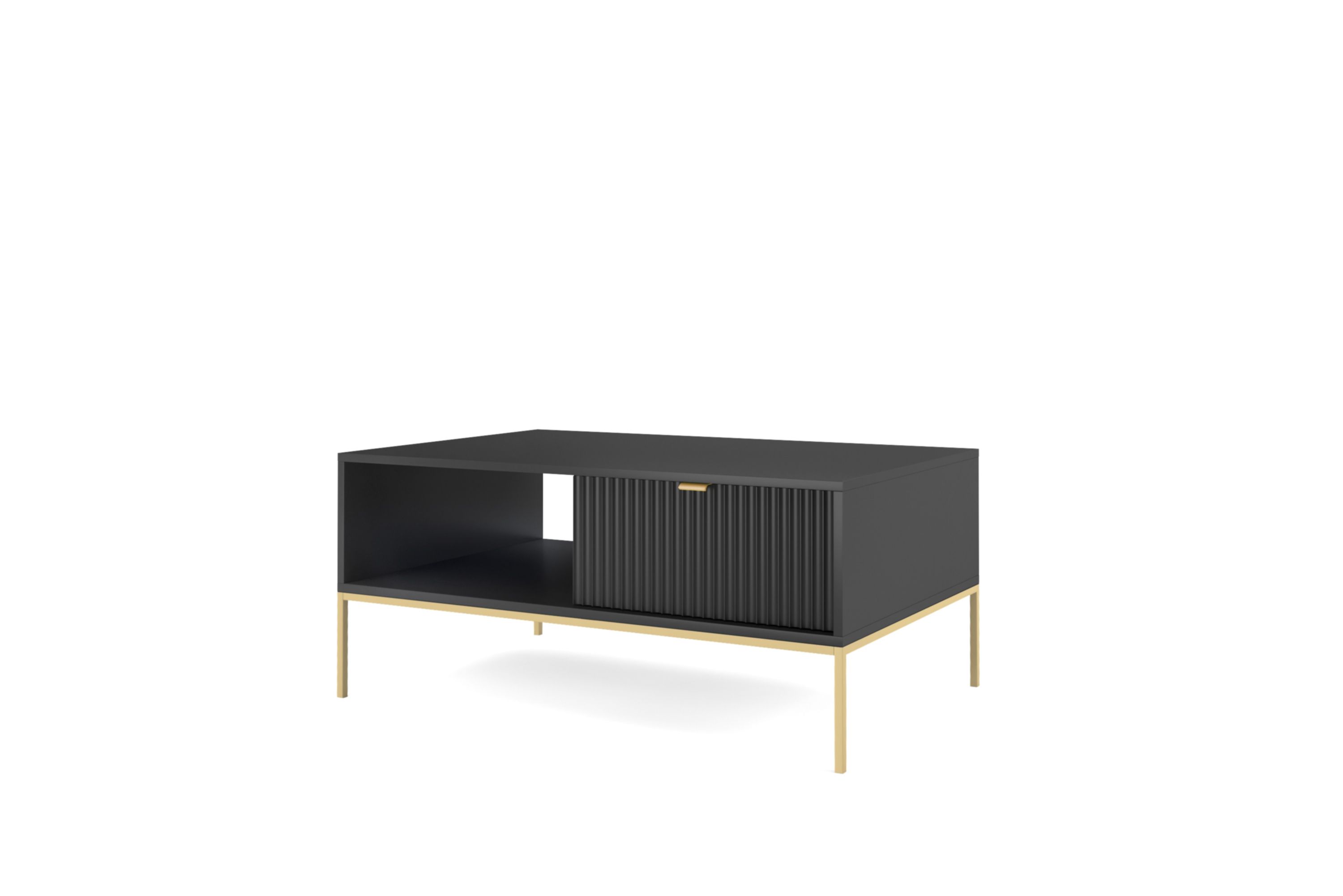 Couchtisch mit einer Schublade Worthing 41, Farbe: Schwarz / Gold - Abmessungen: 46 x 104 x 68 cm (H x B x T)