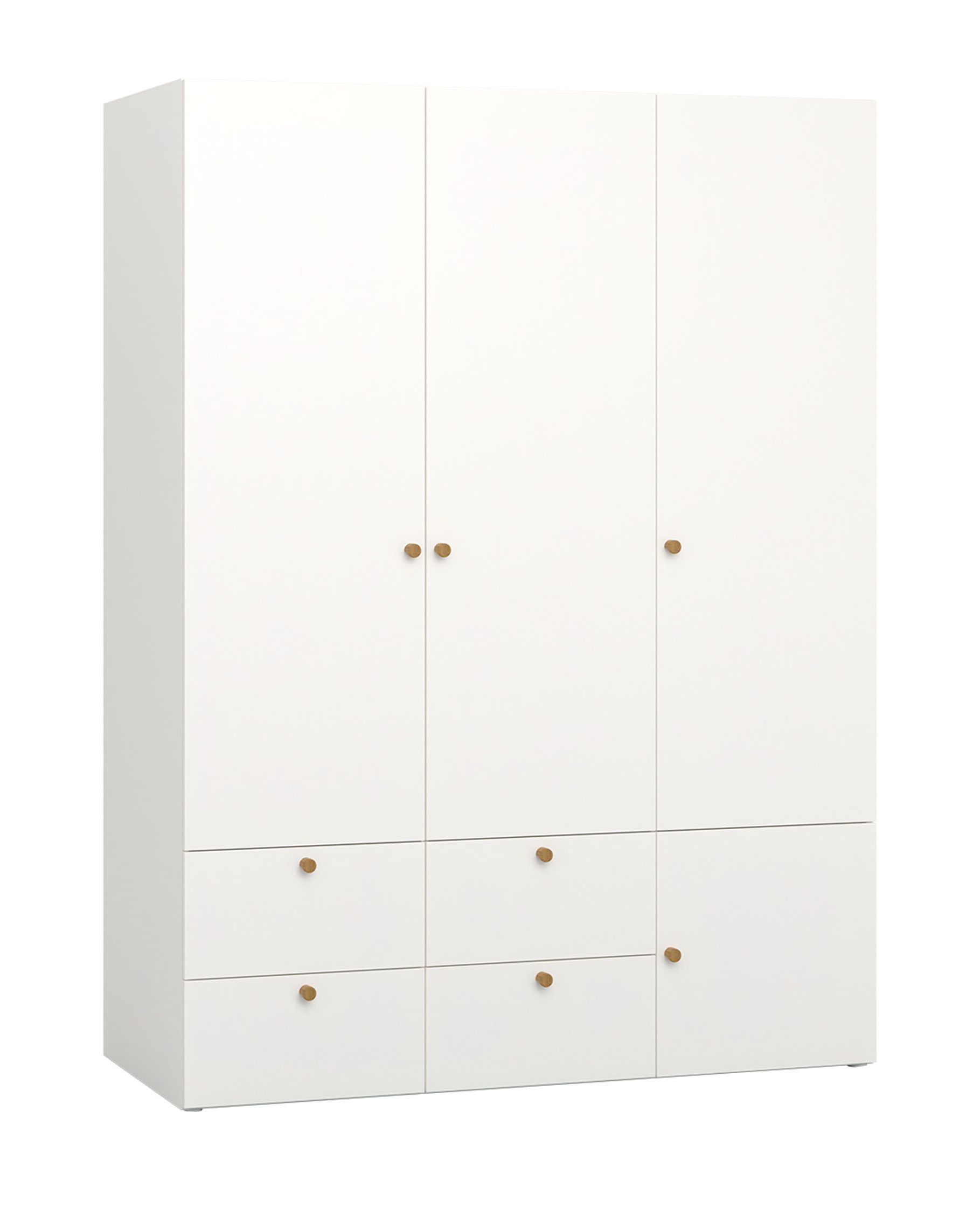 Drehtürenschrank / Kleiderschrank mit integrierter LED-Beleuchtung Aenna 18, Farbe: Weiß / Grau, Maße: 202,5 x 151 x 60 cm, Griffe: Eiche, einfaches und modernes Design