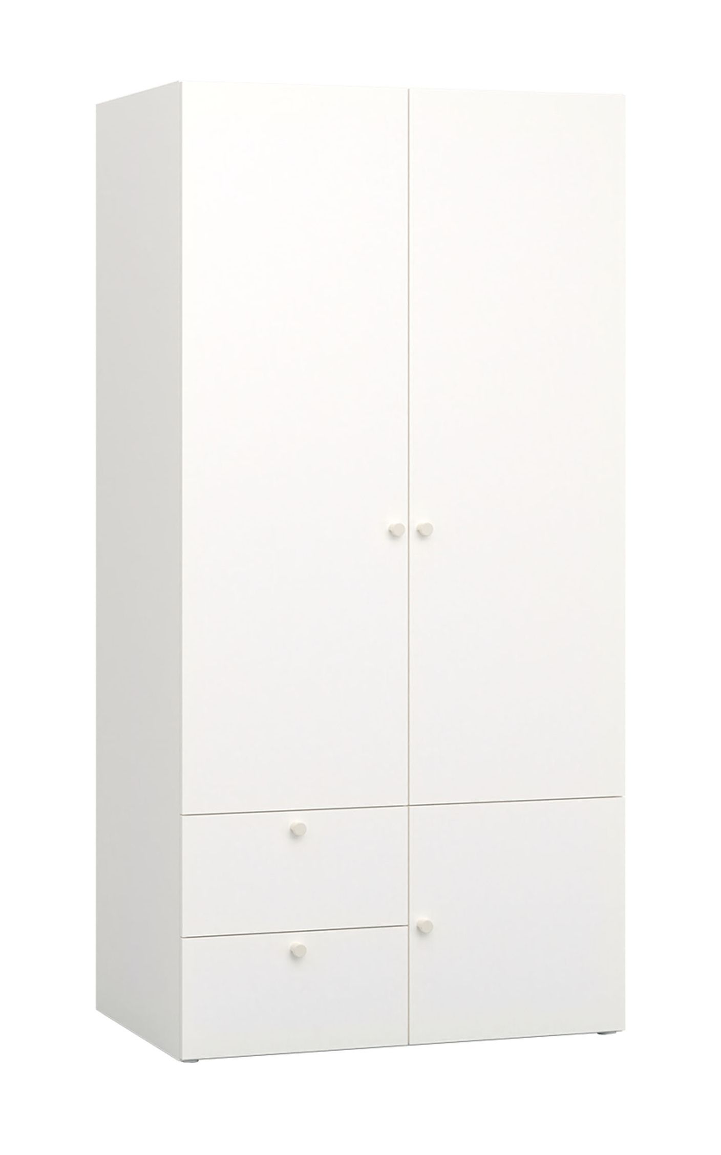 Kleiderschrank mit integrierter LED-Beleuchtung mit Bewegungssensor Aenna 27, Farbe: Weiß / Grau, Maße: 202,5 x 100,5 x 60 cm, zwei Schubladen, eine Kleiderstange