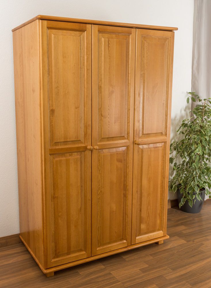 Kleiderschrank Kiefer Vollholz massiv Erlefarben 016 - Abmessung 190 x 120 x 60 cm (H x B x T)