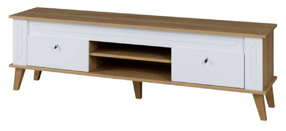 TV-Unterschrank Bambey 12, Farbe: Eiche / Weiß - 50 x 164 x 39 cm (H x B x T)