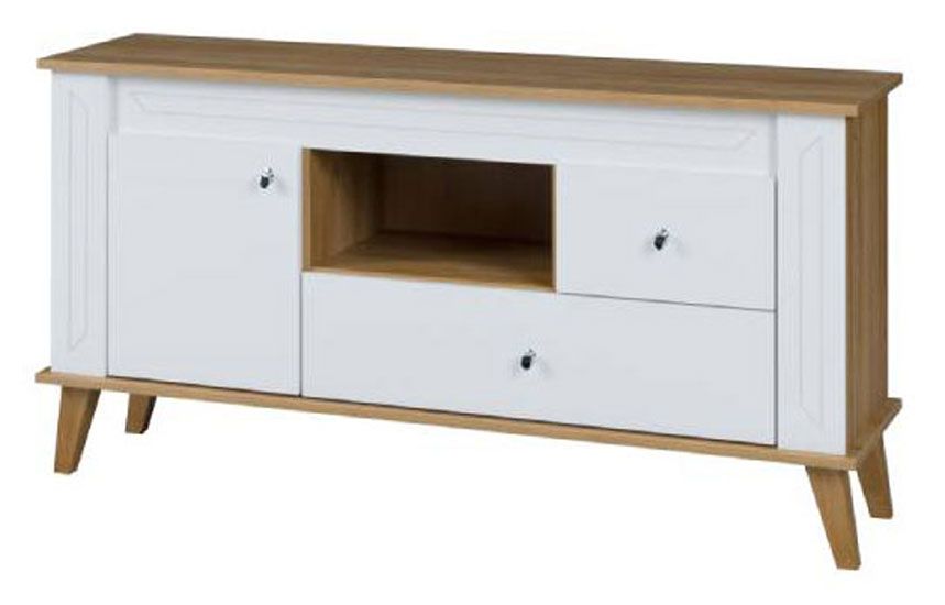 TV-Unterschrank Bambey 13, Farbe: Eiche / Weiß - 70 x 134 x 39 cm (H x B x T)