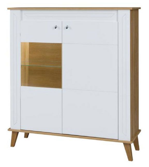 Vitrine Bambey 06, Farbe: Eiche / Weiß - 130 x 109 x 44 cm (H x B x T)