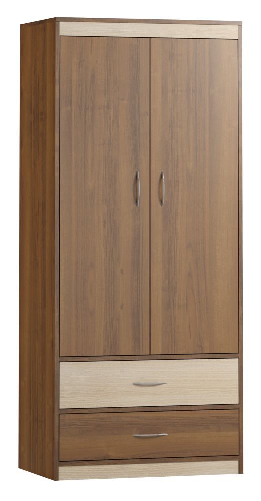 Drehtürenschrank / Kleiderschrank Pasuruan 02, Farbe: Nuss / Ahorn - Abmessungen: 195 x 85 x 55 cm (H x B x T)