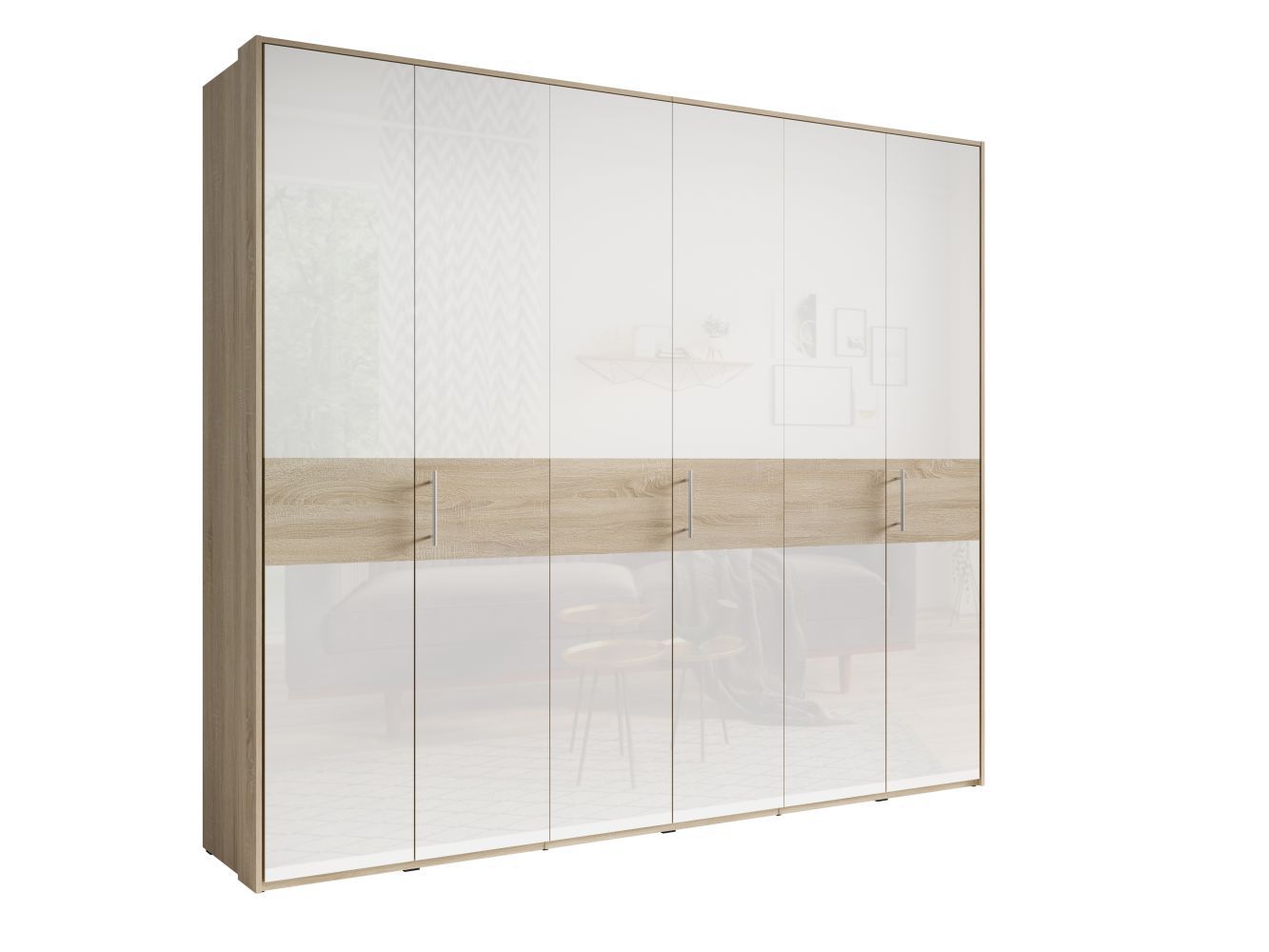 Drehtürenschrank / Kleiderschrank Nafplio 02, Farbe: Weiß / Eiche - Abmessungen: 237 x 270 x 59 cm (H x B x T)