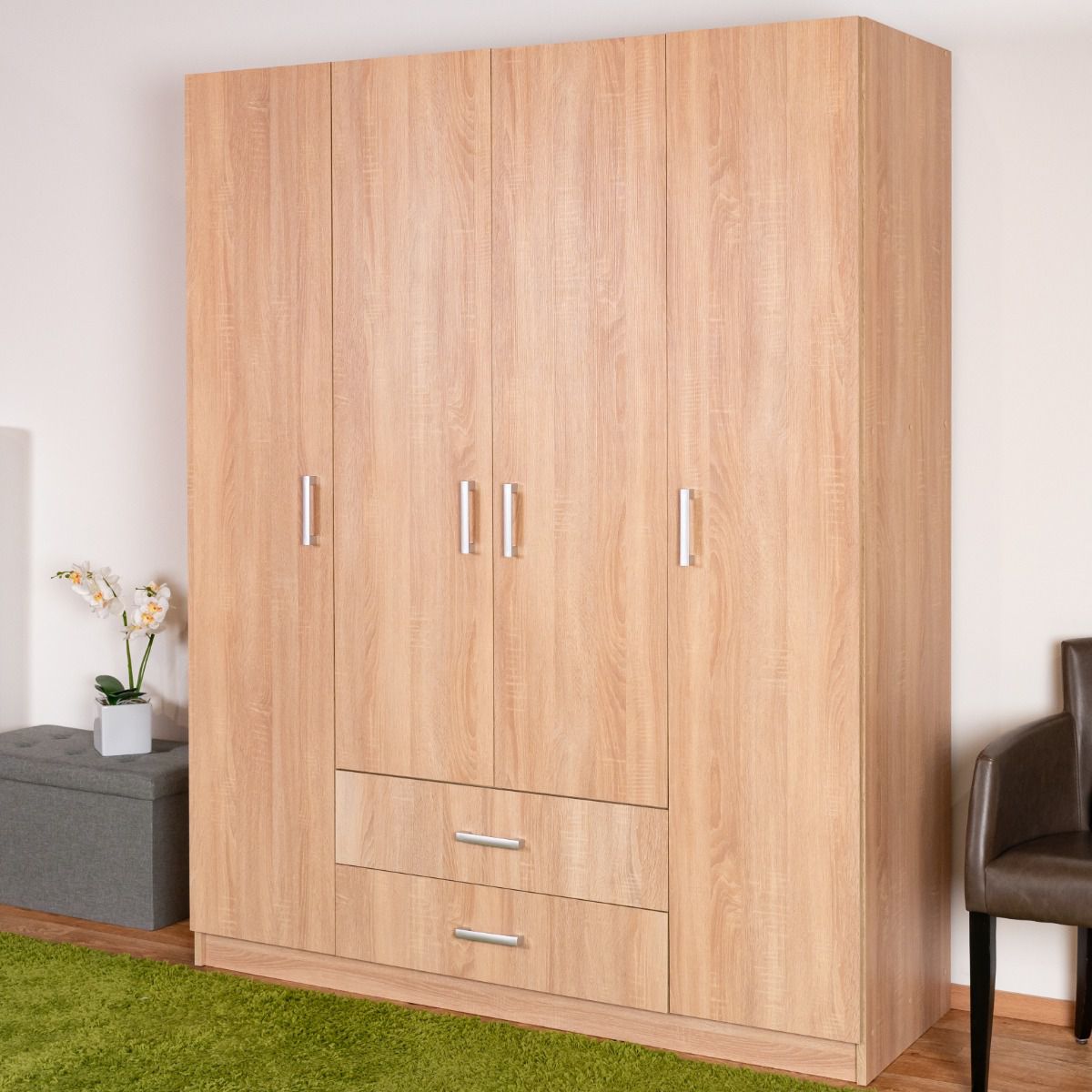 Drehtürenschrank / Kleiderschrank Plata 11, Farbe: Eiche Sonoma - 201 x 160 x 53 cm (H x B x T)