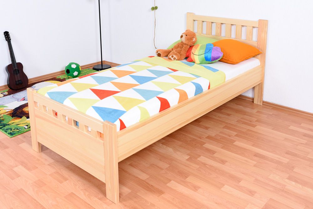 Kinderbett / Jugendbett Kiefer massiv Vollholz natur 68, inkl. Lattenrost - 90 x 200 cm (B x L)