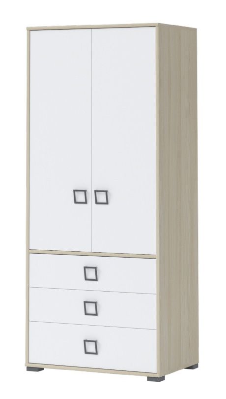 Drehtürenschrank / Kleiderschrank 13, Farbe: Esche / Weiß - Abmessungen: 198 x 84 x 56 cm (H x B x T)