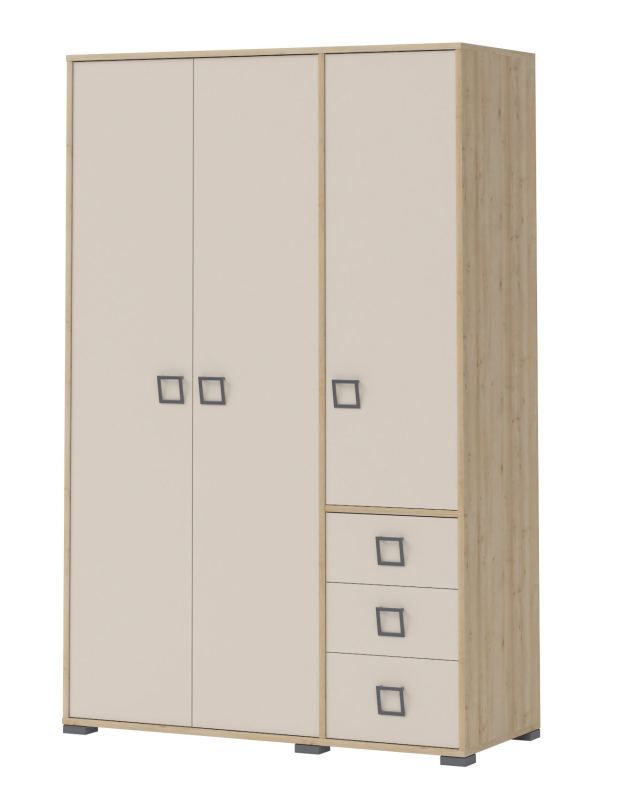 Drehtürenschrank / Kleiderschrank 14, Farbe: Buche / Creme - 198 x 126 x 56 cm (H x B x T)