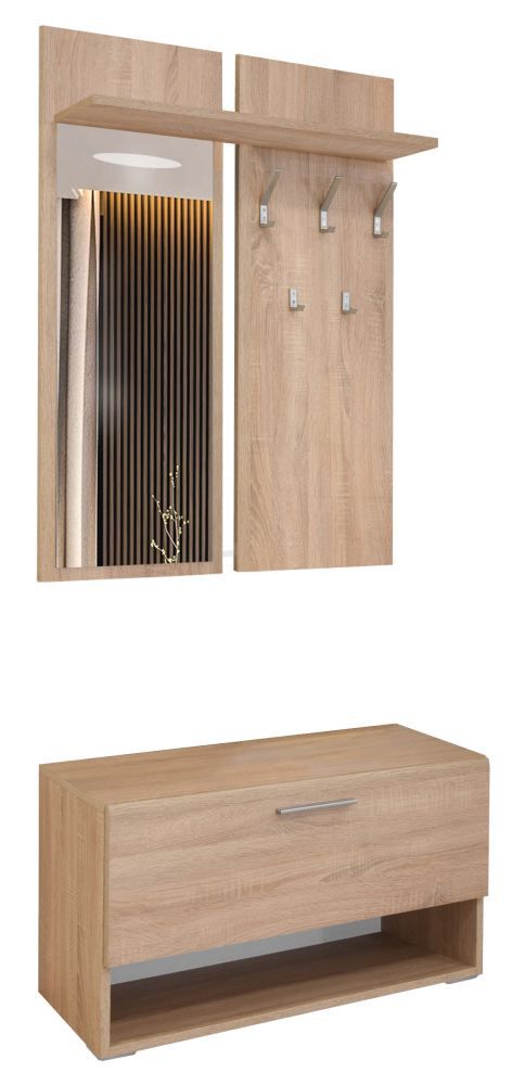 Garderobe Barakaldo 01, Farbe: Eiche - Abmessungen: 209 x 90 x 37 cm (H x B x T)