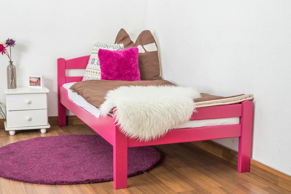 Einzelbett "Easy Premium Line" K1/2n, Buche Vollholz massiv rosa lackiert - Liegefläche: 90 x 200 cm