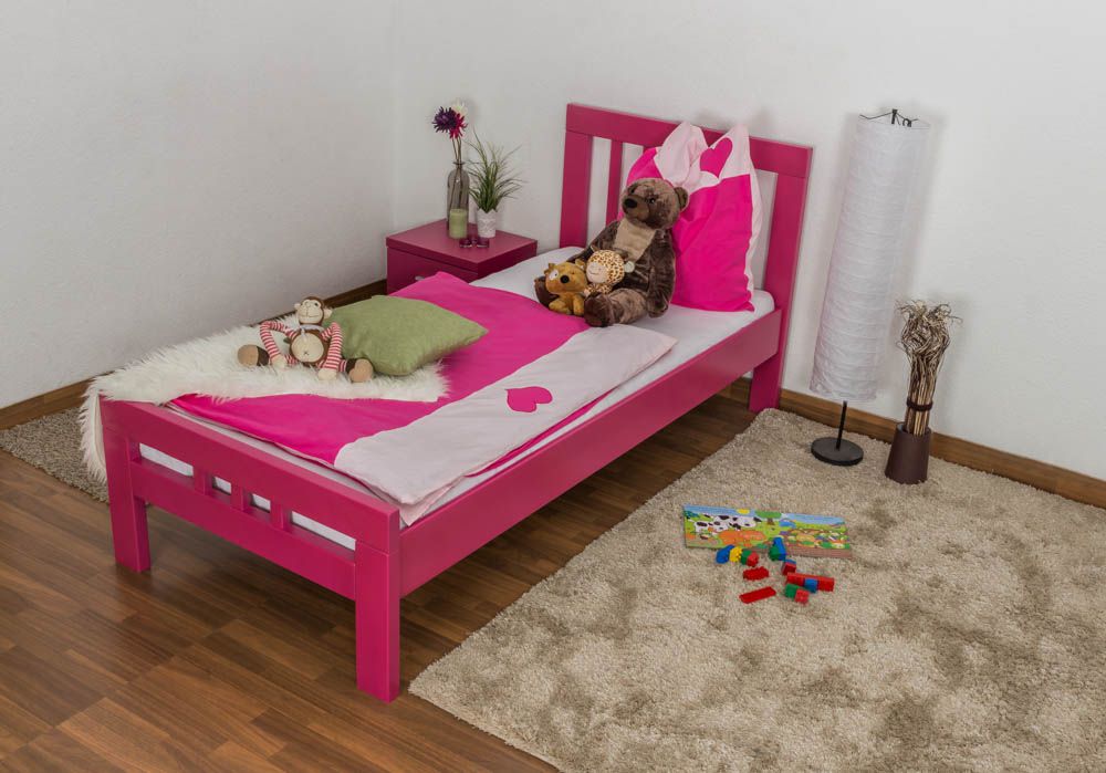 Kinderbett / Jugendbett "Easy Premium Line" K8, Buche Vollholz massiv rosa lackiert - Liegefläche: 90 x 200 cm