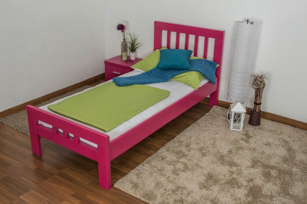 Einzelbett "Easy Premium Line" K8, Buche Vollholz massiv rosa lackiert - Liegefläche: 90 x 200 cm