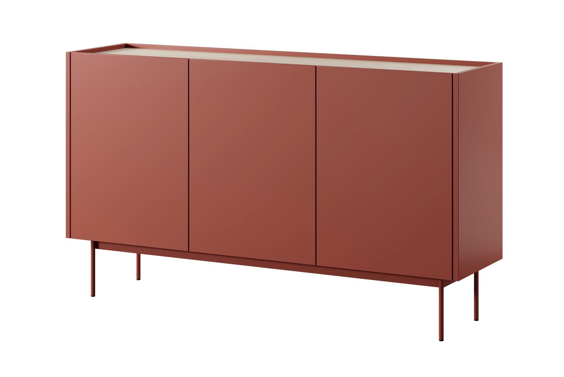 Kommode Cascob 02 mit Soft Close System und 6 Fächern, Keramikrot / Eiche, 83 x 144 x 37 cm, schlichtes griffloses Design, viel Stauraum