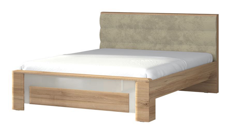 Doppelbett Gataivai 61, Farbe: Beige Hochglanz / Walnuss - Liegefläche: 180 x 200 cm (B x L)