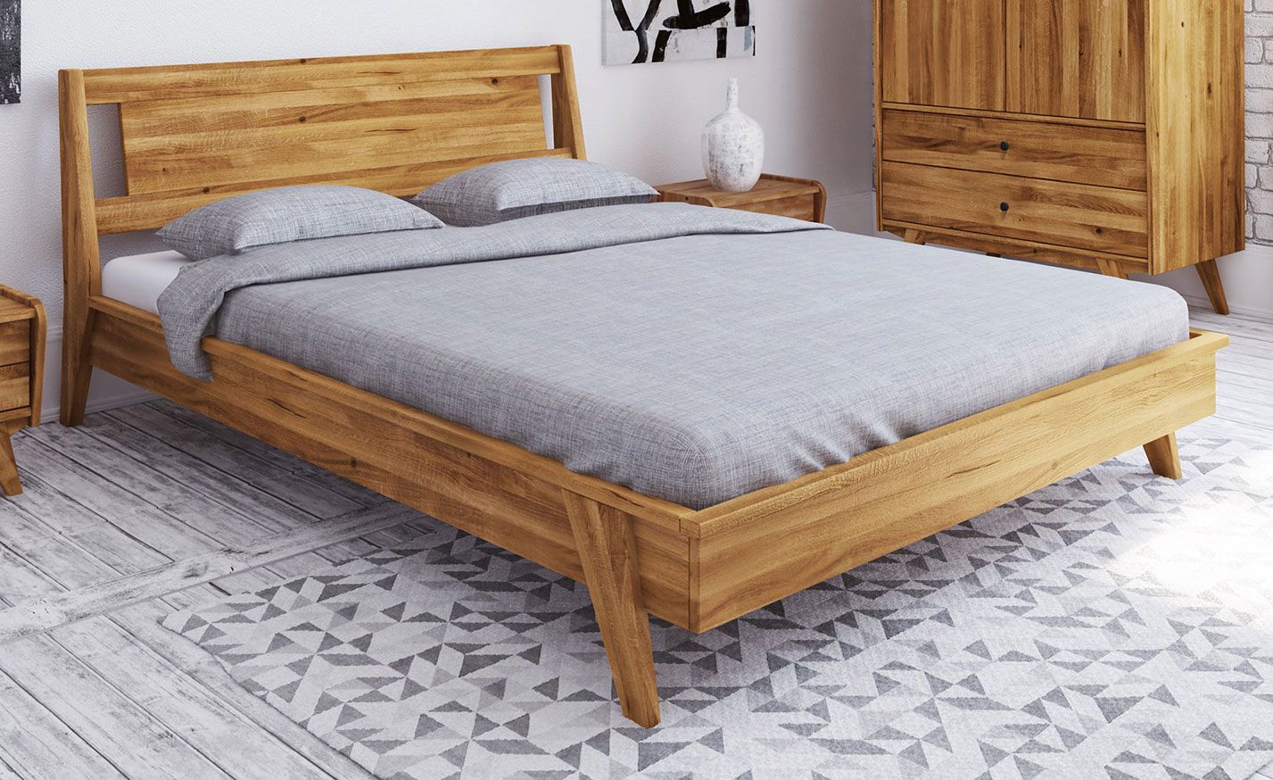 Doppelbett Otago 02 Wildeiche massiv geölt - Liegefläche: 180 x 200 cm (B x L)