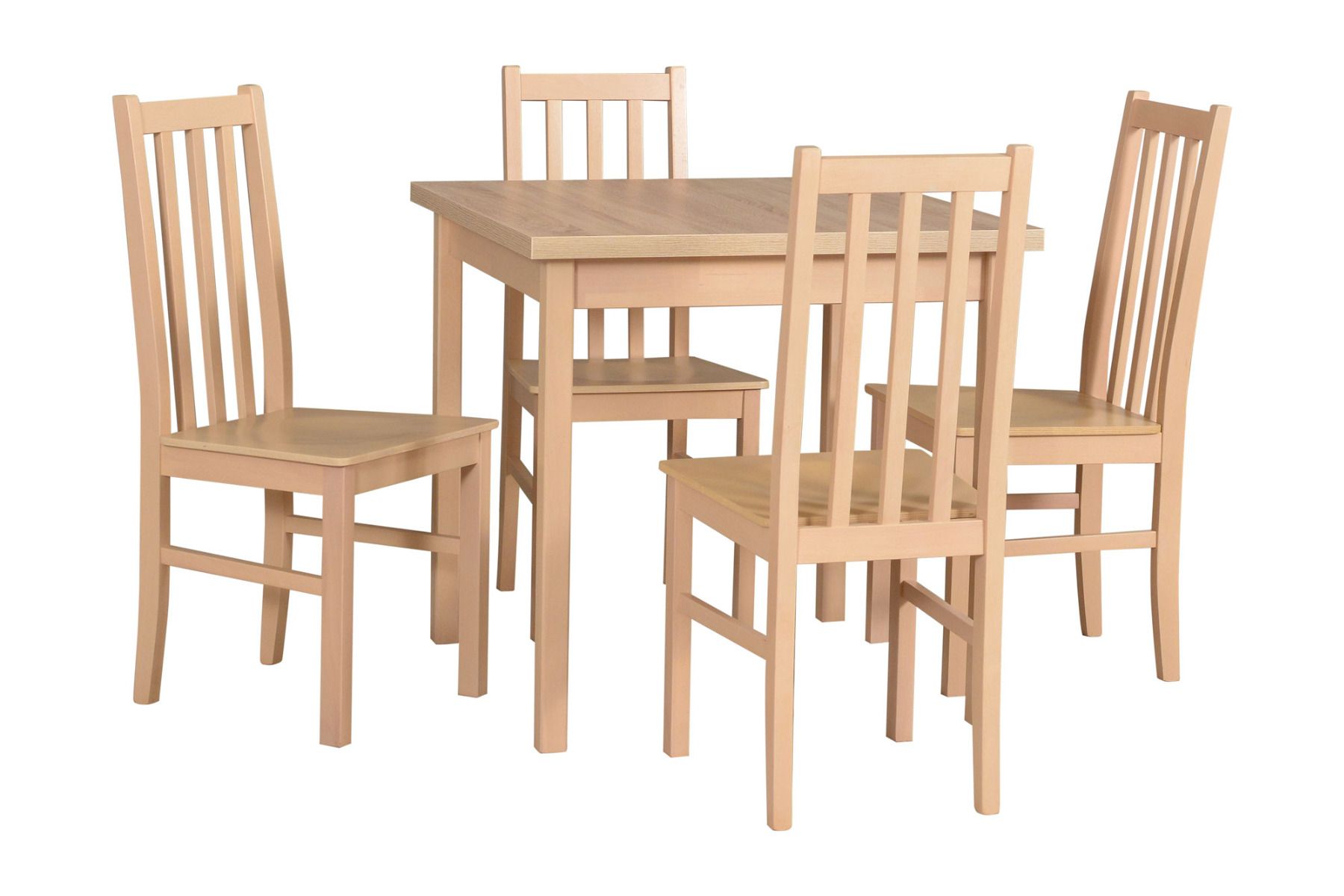 Esszimmer Komplett - Set F, 5 - teilig, Holzfarbe: Eiche, einfaches Design, 4 massive Holzstühle, robuster Tisch, platzsparend, solide Ausführung