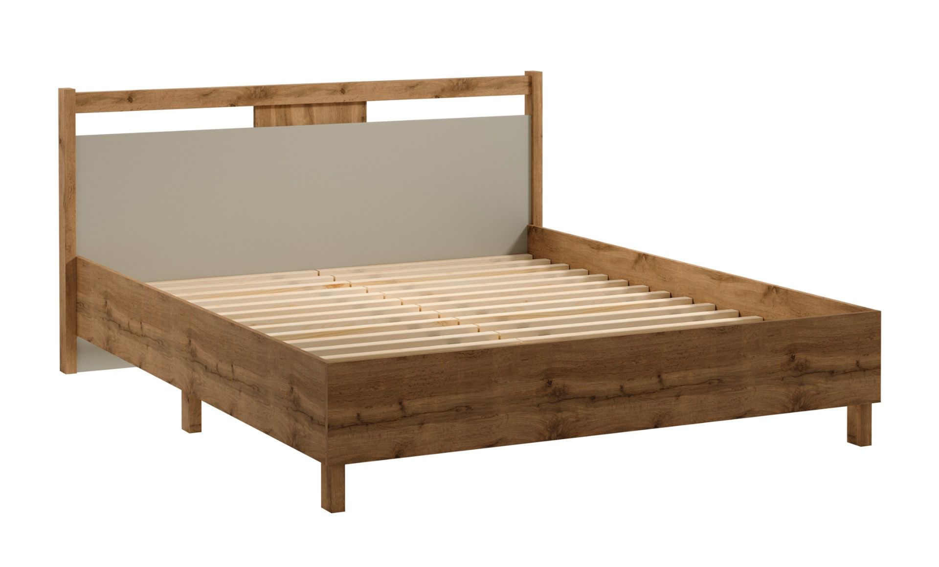 Doppelbett Braianik 06 in Eiche Wotan / Beige, Liegefläche: 160 x 200 cm, inklusive Lattenrost, 92 x 171 x 207 cm, passend für Schlafzimmer, Füße 36 mm dick