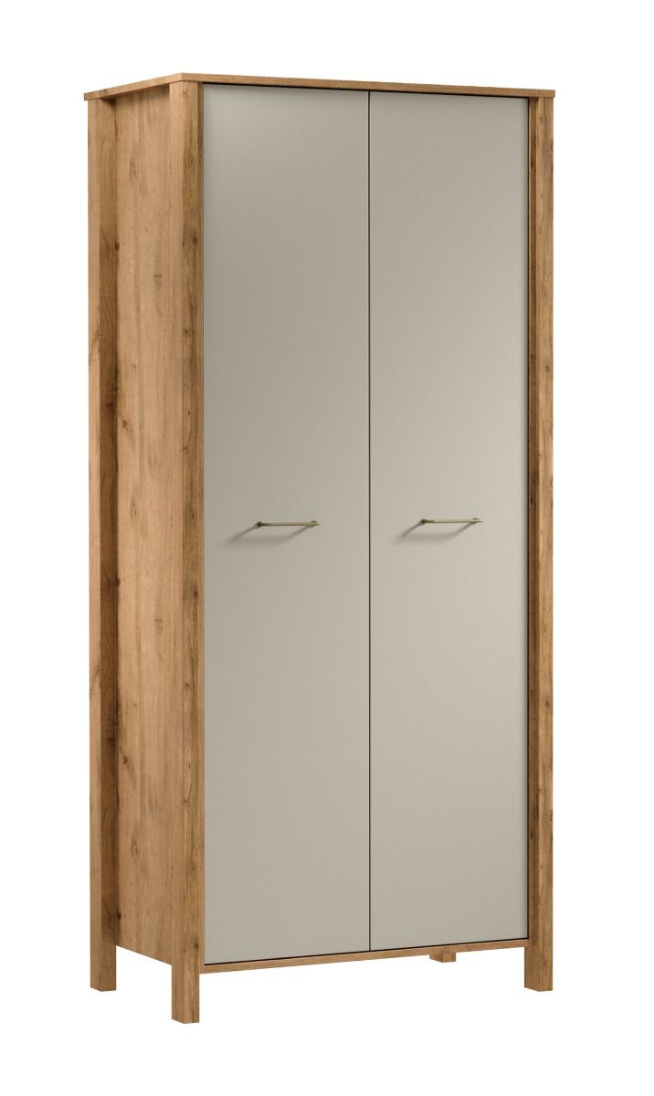 Kleiderschrank Braianik 13 in Eiche Wotan / Beige, 200 x 90 x 53 cm, 2 Türen, 2 Einlegeböden, 1 Kleiderstange, 2 Fächer, Schlafzimmer, ABS Kantenschutz