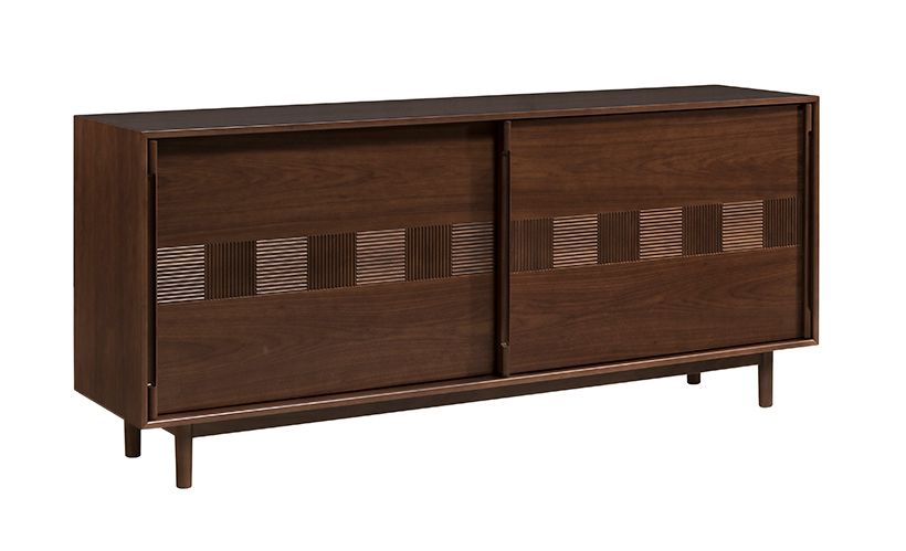 Kommode / Sideboard Inginele 01 in Walnuss, mit 4 praktischen Schubladen, 81 x 183 x 48 cm, 6 Fächer, 3 Einlegeböden, 2 Schiebetüren mit Schließdämpfung