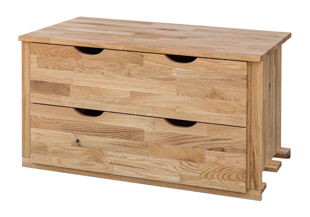 Modul 50 cm für Kleiderschrank Thari, zum Verstauen von Wäsche, in Eiche Natur, mit 2 Schubladen, 52 x 47 x 50 cm, Massivholz 