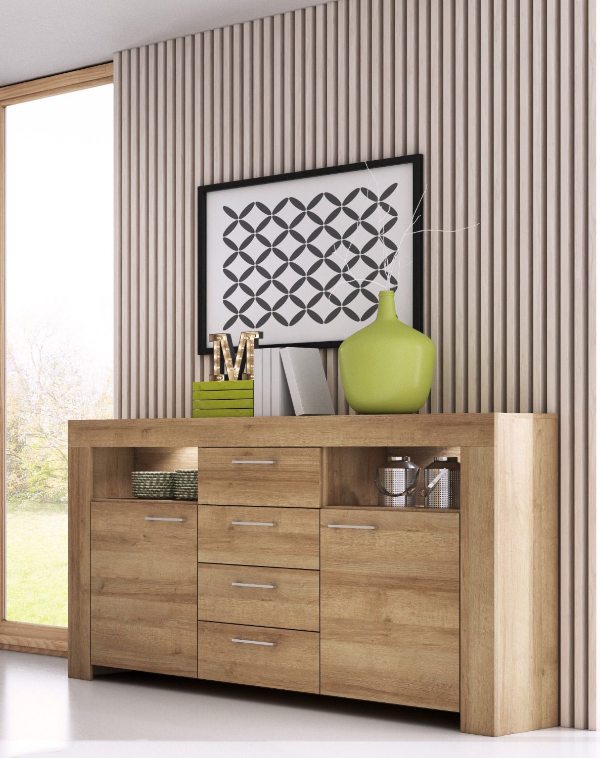 Sideboard Totnes 15, Farbe: Eiche Riviera - Abmessungen: 96 x 155 x 40 cm (H x B x T)