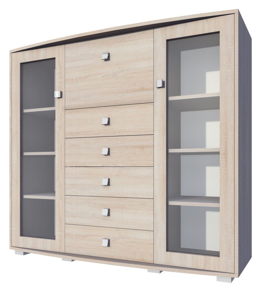 Vitrine Rabaul 03, Farbe: Sonoma Eiche - Abmessungen: 140 x 164 x 40 cm (H x B x T)