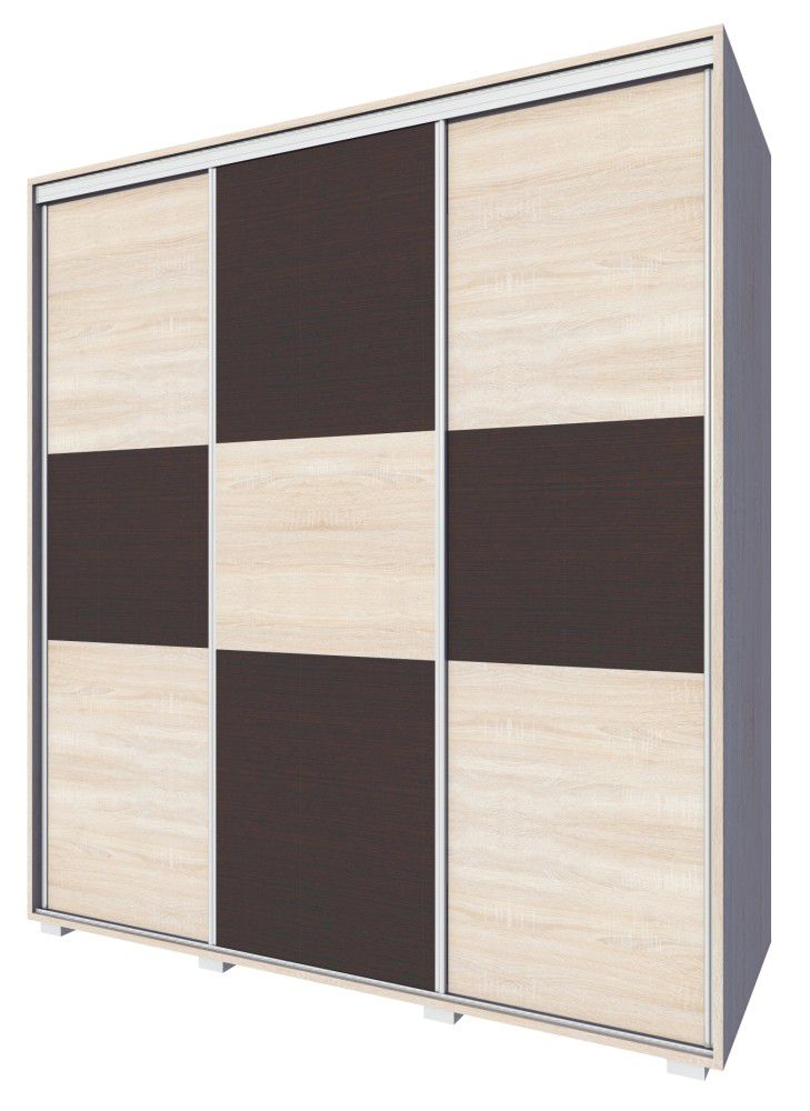 Schiebetürenschrank / Kleiderschrank Rabaul 38, Farbe: Sonoma Eiche hell / Sonoma Eiche dunkel - Abmessungen: 210 x 160 x 60 cm (H x B x T)